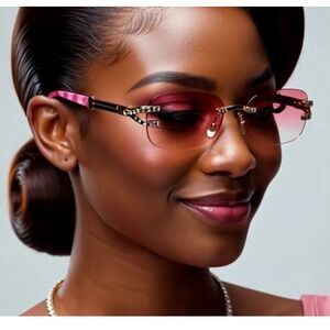 Women Sunglasses Pink Lens Gold Accent Fashion Trendy Women Luxury Style Gafas‎